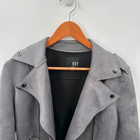 KUT FROM THE KLOTH Haddie Faux Suede Moto Jacket in Gray // S - Picture 6 of 15
